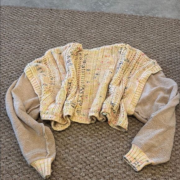 Free People Cream Shrug Sweater with Textural Contrast - Picture 7 of 7